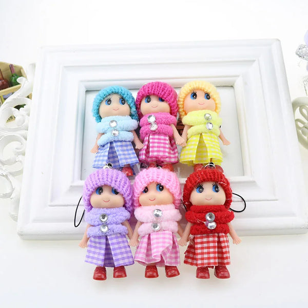 5 Pcs Kids Mini Doll Toys for Girls 8 Cm Cute Soft Plush Skirt Dolls Mobile Phone Pendant Bag Decoration Random Color