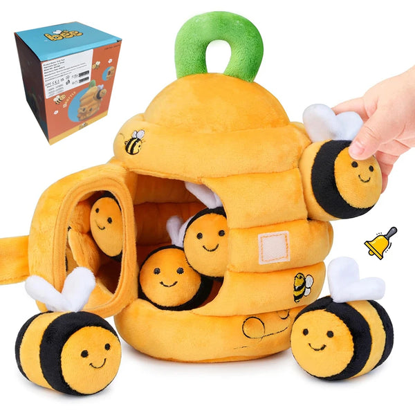 Baby Toys 6-12 Months, Barn Toys with Stuffed Farm Animals for Toddlers 1-3 Baby Plush Beehive wtih Rattles Squeaker Mirror
