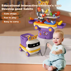 Kids Doctor Kitchen Makeup Toys for Girls Interactive Pretend Game Set Portable Foldable Storage Box Children Birthday Gifts