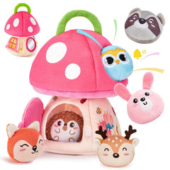 Baby Toys 6-12 Months, Barn Toys with Stuffed Farm Animals for Toddlers 1-3 Baby Plush Beehive wtih Rattles Squeaker Mirror