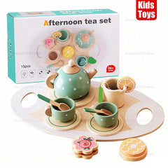 Kids Wooden Afternoon Tea Set Toys Kitchen Accessories Tea Party Food Play Early Educational Toys for Toddlers Girls Boys Gifts