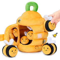 Baby Toys 6-12 Months, Barn Toys with Stuffed Farm Animals for Toddlers 1-3 Baby Plush Beehive wtih Rattles Squeaker Mirror