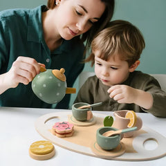 Kids Wooden Afternoon Tea Set Toys Kitchen Accessories Tea Party Food Play Early Educational Toys for Toddlers Girls Boys Gifts