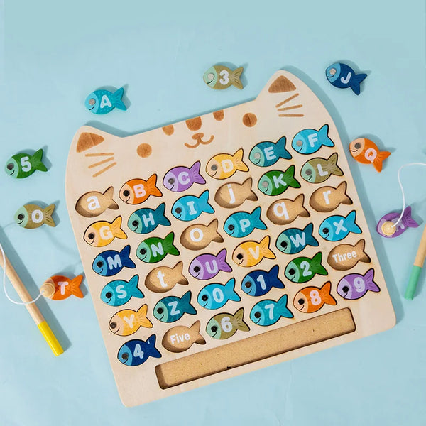 Kids Wooden Fishing Game Toys Gifts Early Education Alphabet Numeric Cognitive Toys Children Interactive Games Toys for Gifts