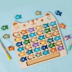 Kids Wooden Fishing Game Toys Gifts Early Education Alphabet Numeric Cognitive Toys Children Interactive Games Toys for Gifts