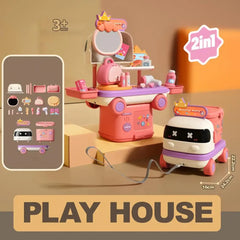 Kids Doctor Kitchen Makeup Toys for Girls Interactive Pretend Game Set Portable Foldable Storage Box Children Birthday Gifts