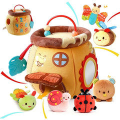 Baby Toys 6-12 Months, Barn Toys with Stuffed Farm Animals for Toddlers 1-3 Baby Plush Beehive wtih Rattles Squeaker Mirror