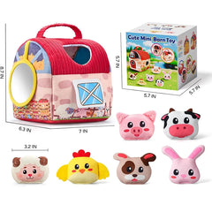 Baby Toys 6-12 Months, Barn Toys with Stuffed Farm Animals for Toddlers 1-3 Baby Plush Beehive wtih Rattles Squeaker Mirror